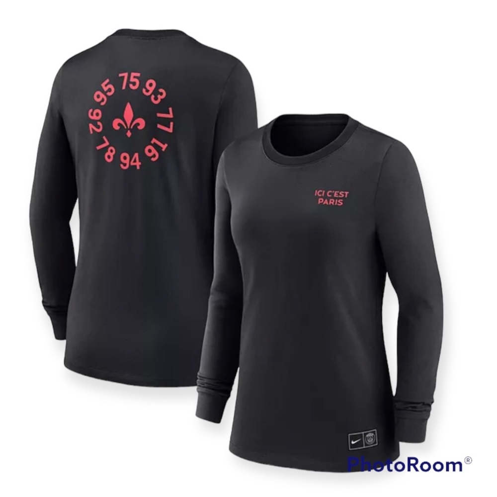 Nike x Paris Saint Germain Ignite Black Long Sleeve Tee Red Ice C’Est Paris